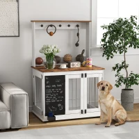 PawHut Hondenkooi met opbergplank voor speelgoed, haken voor lijnen, Krijtbord, Gum, voor grote honden, Wit(m-10)