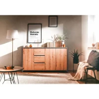 DENVER Buffet 3 portes 3 tiroirs - Décor chene artisan / Anthracite - L 160 x P 40 x H 88 cm(m-3)