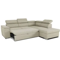 Canapé d'angle convertible réversible avec coffre - 5 places - DAYTONA - Tissu beige - 260 x 77 / 94 x 216 cm(m-4)