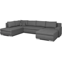 Canapé d'angle panoramique convertible - 7 places - INDIAN - Tissu 100% polyester - Gris - L360 x P228 cm(m-3)