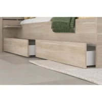 Lit adulte ESCALE 180x200 cm - Décor chene du Japon - 2 tiroirs + Tete de lit - L235.4 x H98,2 x P216,8 cm - Fabriqué en France(m-6)