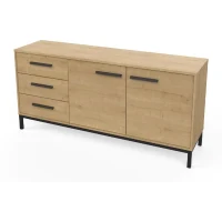 Enfilade 2 portes / 3 tiroirs - CRAFT - Chene Hamilton / Noir - 152 x 39,5 x 72,3 cm - DEMEYRE(m-4)