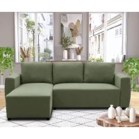 Canapé d'angle convertible réversible 3 a 4 places - PHARELL - Tissu olive - Coffre de rangement - L 224 x P 155 x H 85 cm(m-2)