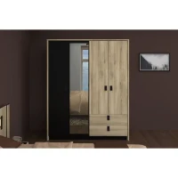 Armoire - Chene / Noir - 4 portes 2 tiroirs - 162 x 52,1 x 199,2 cm - PARISOT(m-2)