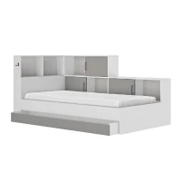 GAMI Erwan Lit enfant avec rangements - Décor blanc et gris- 90 x 200 cm(m-2)