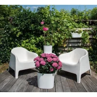 Pot avec réserve d'eau - GARDEN ID Respect - Blanc 40 x 40 cm - 100% déchets ménagers - 100% recyclable - Surface structurée.(m-5)
