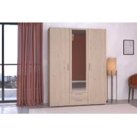 Armoire VARIA - Décor chene - 3 portes  + 2 tiroirs + miroir -  L 150 x H 200 x 51 cm(m-1)