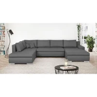 Canapé d'angle panoramique convertible - 7 places - INDIAN - Tissu 100% polyester - Gris - L360 x P228 cm(m-2)