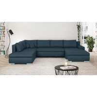 Canapé d'angle panoramique convertible -7 places - INDIAN - Tissu 100% polyester - Bleu canard - 360 x 228 cm(m-2)