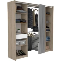 EKIPA - Kit Dressing - 2 Colonnes - 1 tiroirs - 10 étageres - Décor Chene dakota blanc - 198 x 200,3 x 50 cm - GARANCE(m-6)