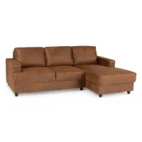 Canapé d'angle droit 4 places - Tissu marron vintage - Contemporain - L 215 x P 140 x H 86 cm - PAUL(m-3)