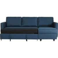 Canapé d'angle convertible réversible 3 places CATS - Tissu bleu - L 222 x P 150 x H 86 cm(m-3)