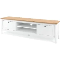 Meuble TV 2 tiroirs - Décor chene artisan et blanc - L 160 x P 45 x H 40 cm - BERGEN(m-1)