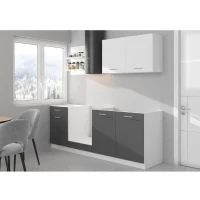 Cuisine complete PREGO - L 210 cm - Décor gris Graphit - Plan de travail 210 cm inclus(m-4)