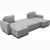 Canapé d'angle convertible panoramique PHARELL 5/6 places - Tissu souris - Coffre de rangement - L297 x P155 x H85 cm(m-4)