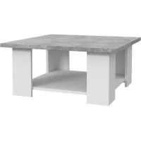 Table basse PILVI - Blanc et béton clair - Contemporain - L 67 x P 67 x H 31 cm(m-1)