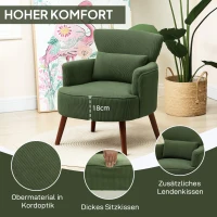 HOMCOM Nowoczesny fotel z podłokietnikami, tapicerowany fotel akcentowy z poduszką lędźwiową, Zielony(m-5)