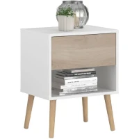 Chambre complete - AALBORG - Scandinave - Blanc / Chene - Lit 140 x 190 cm, 2 chevets, commode, armoire - PARISOT(m-3)