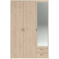 Armoire VARIA - Décor chene - 3 portes - 2 tiroirs - Porte droite avec miroir - 120,3 x 185 x 51,7(m-4)