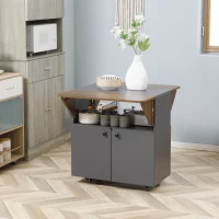 HOMCOM Klaptafel Rollenkast, twee klapbare tafelzijden, kastvak, 4 wielen, Lichtgrijs + Donkerbruin, 70 x 83 x 75cm(m-10)