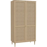 Armoire de chambre - 2 portes battantes - Décor Chene - Cannage - L110 x H208 x P54 cm - CALASETTA(m-3)