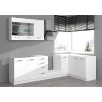 ATLAS Cuisine complete d'angle 8 éléments (reversible droit / gauche) - Décor blanc - L270 cm - Plan de travail non inclus(m-2)