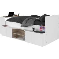Lit combiné enfant avec rangements et bureau CLoe - 90 x 200 cm - Décor blanc et chene - PARISOT(m-3)