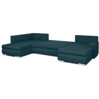 Canapé d'angle panoramique convertible -7 places - INDIAN - Tissu 100% polyester - Bleu canard - 360 x 228 cm(m-4)