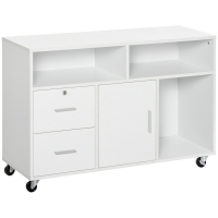 HOMCOM Support d'imprimante organiseur bureau caisson placard + 2 tiroirs + niches + grand plateau panneaux particules blanc