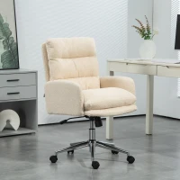 HOMCOM Bureaustoel, Schrijftafel-Polsterstoel, Kantelfunctie, Draaibaar, Rolbaar, Roomwit(m-10)
