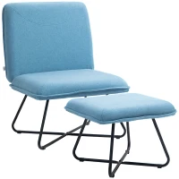 HOMCOM Poltrona Sala de Estar com Apoio para os Pés Poltrona Relax com Pés de Aço em Forma de Cruz Azul Claro(m-10)