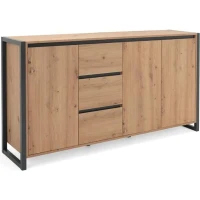 DENVER Buffet 3 portes 3 tiroirs - Décor chene artisan / Anthracite - L 160 x P 40 x H 88 cm(m-1)