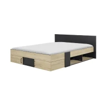 DIAGONE Lit adulte avec tiroirs de rangement  - Chataignier et noir - 160 x 200 - SWIVEL(m-6)