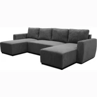 Canapé convertible panoramique PHARELL 5/6 places - Tissu velours côtelé anthracite - Coffre de rangement - L297xP155xH85cm(m-4)
