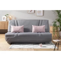COMFORT BULTEX Banquette clic clac - Tissu Gris + Coussins déco rose - L193 x P95 cm(m-2)
