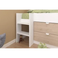 PARISOT SLIDE - Lit toboggan enfant - Décor Blanc et Chene Jackson - Sommier inclus - 90 x 200 cm(m-5)