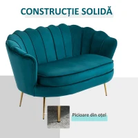 Homcom Canapea 2 Locuri – Catifea Verde Vintage, Stil Industrial Chic(m-6)