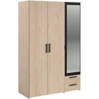 Armoire - Panneau de particules - Décor chene et noir - 3 portes droites - Essentiel - Chambre - 120.3x185x51.7 cm(m-2)