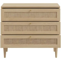 Commode - 3 tiroirs - Décor Chene- Cannage - L90,4 x P41,4 x H80 cm - CALASETTA(m-4)