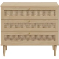 Commode - 3 tiroirs - Décor Chene- Cannage - L90,4 x P41,4 x H80 cm - CALASETTA(m-1)