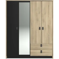 Armoire - Chene / Noir - 4 portes 2 tiroirs - 162 x 52,1 x 199,2 cm - PARISOT(m-1)