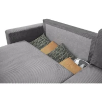 Canapé d'angle convertible réversible 3-4 places PHARELL - velours côtelé Anthracite - Coffre de rangement - L224 x P155 x H85 cm(m-5)