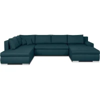 Canapé d'angle panoramique convertible -7 places - INDIAN - Tissu 100% polyester - Bleu canard - 360 x 228 cm(m-1)