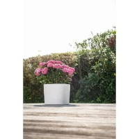 Pot avec réserve d'eau - GARDEN ID Respect - Blanc 40 x 40 cm - 100% déchets ménagers - 100% recyclable - Surface structurée.(m-4)