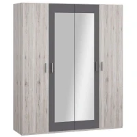 Armoire de chambre - ADRIA - Décor Chene cendré / Gris foncé - 4 portes battantes - 2 miroirs - L177,5 x P54,2 x H210,5 cm(m-2)