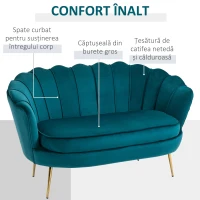 Homcom Canapea 2 Locuri – Catifea Verde Vintage, Stil Industrial Chic(m-5)