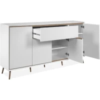 Buffet - ARONA 51B - Blanc / Chene artisan - 4 portes, 1 tiroir - 175 x 90 x 38 cm(m-6)