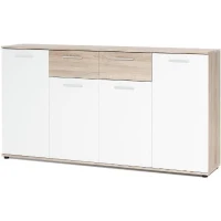 JACKY Buffet bas classique blanc et décor chene mat - L 160 cm(m-1)