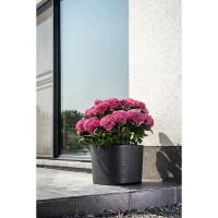 Pot avec réserve d'eau - GARDEN ID Respect - Noir-Anth 25 x 25 cm - 100% déchets ménagers - 100% recyclable - Surface structurée.(m-4)