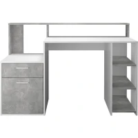 Bureau avec réhausse et rangements BOLTON - Mélamine blanc/gris béton - L138,5 x H91,6 x P53,5 cm(m-1)